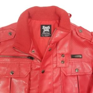 Southpole Mens Faux Leather Jacket Red L